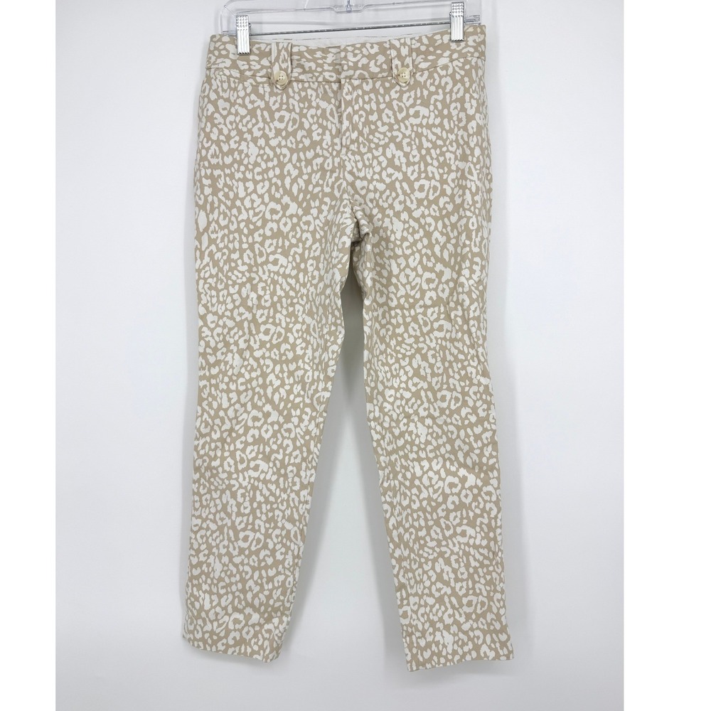 Banana Republic Martin Fit Pants Womens 4 Tan White Leopard Print Straight Ankle